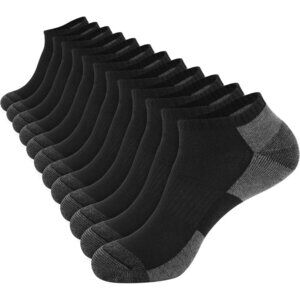 Men's Black Cushioned Ankle Socks, Low Cut Breathable Casual Socks 12 Pack